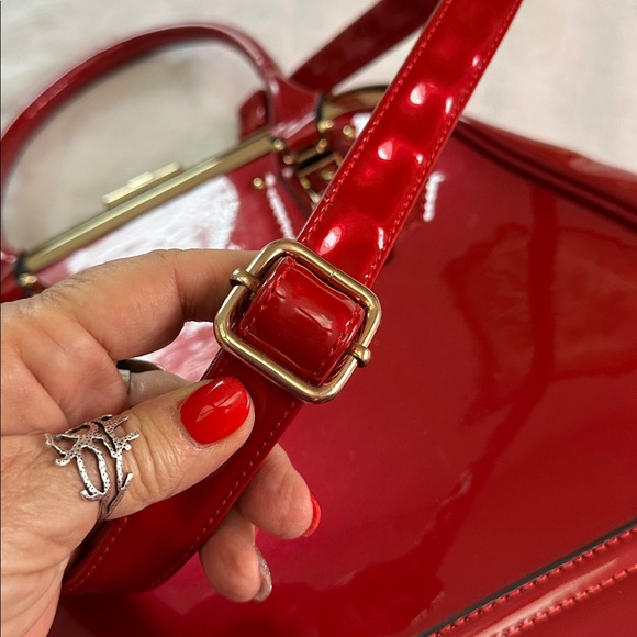 Satchel Purse Elegant Red Patent Leather Handbag Large - Picture 11 of 12